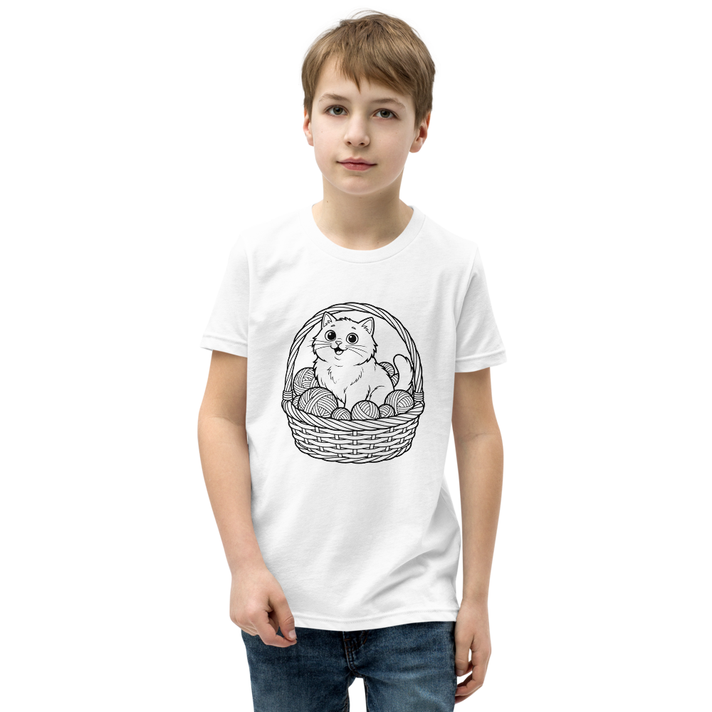 Custom coloring youth t-shirt from your photo, shown with an example photo